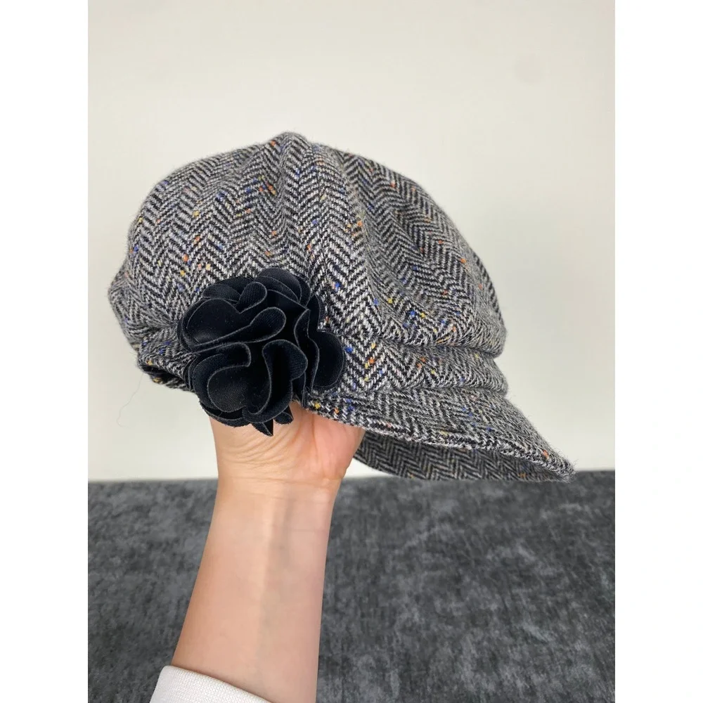 Mucros Weavers Herringbone Ireland Wool Newsboy Cap Grey
